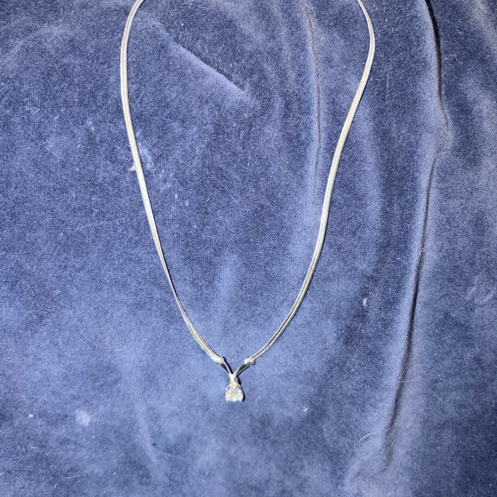Sterling Silver Clear Stone Pendant Necklace - Women Jewelry